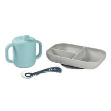 Набір силіконового посуду Beaba (3 предмета) блакитний/сірий